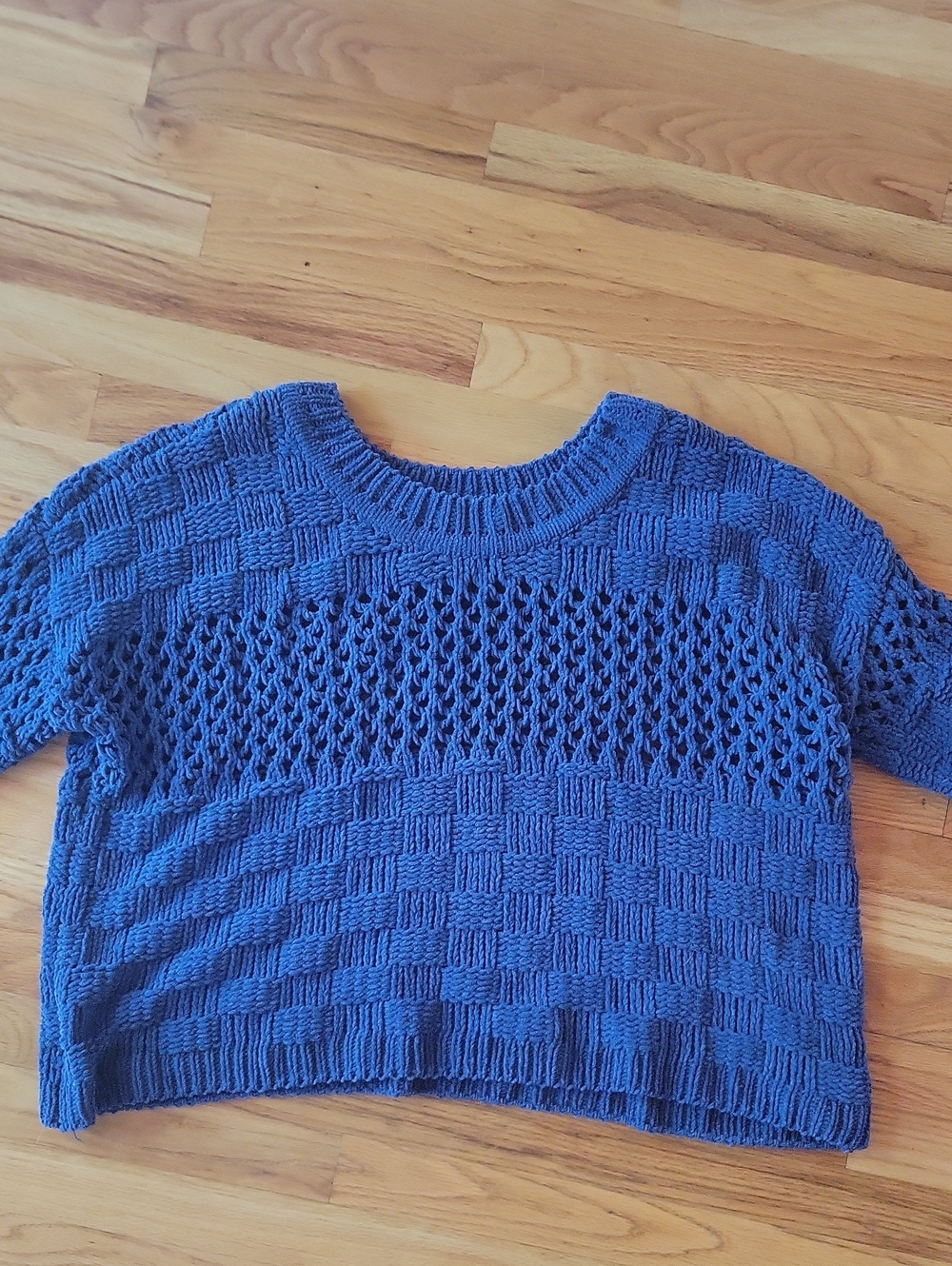 Anthropologie Blue Openwork Knit Crewneck Sweater, Large